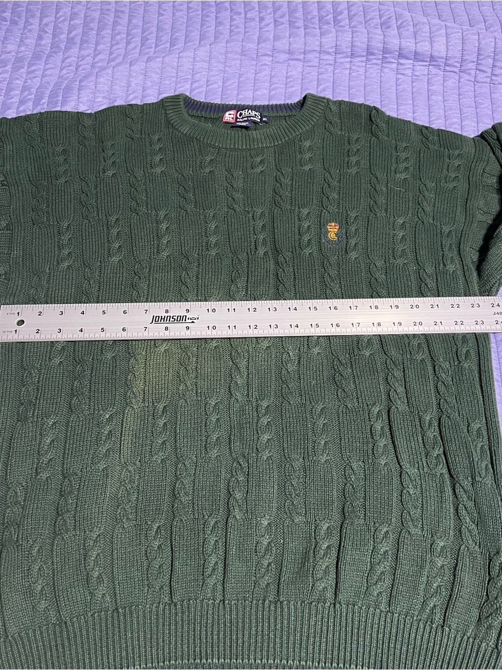 Chaps Ralph Lauren Dark Green Cable-Knit Crewneck Sweater with Crest Emblem XL - Picture 13 of 15